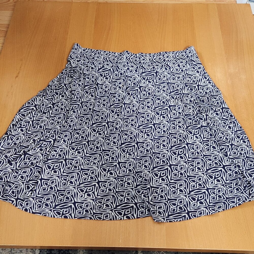 LOFT Navy Geometric A-Line Skirt Pull-On Stretch Casual Chic Medium